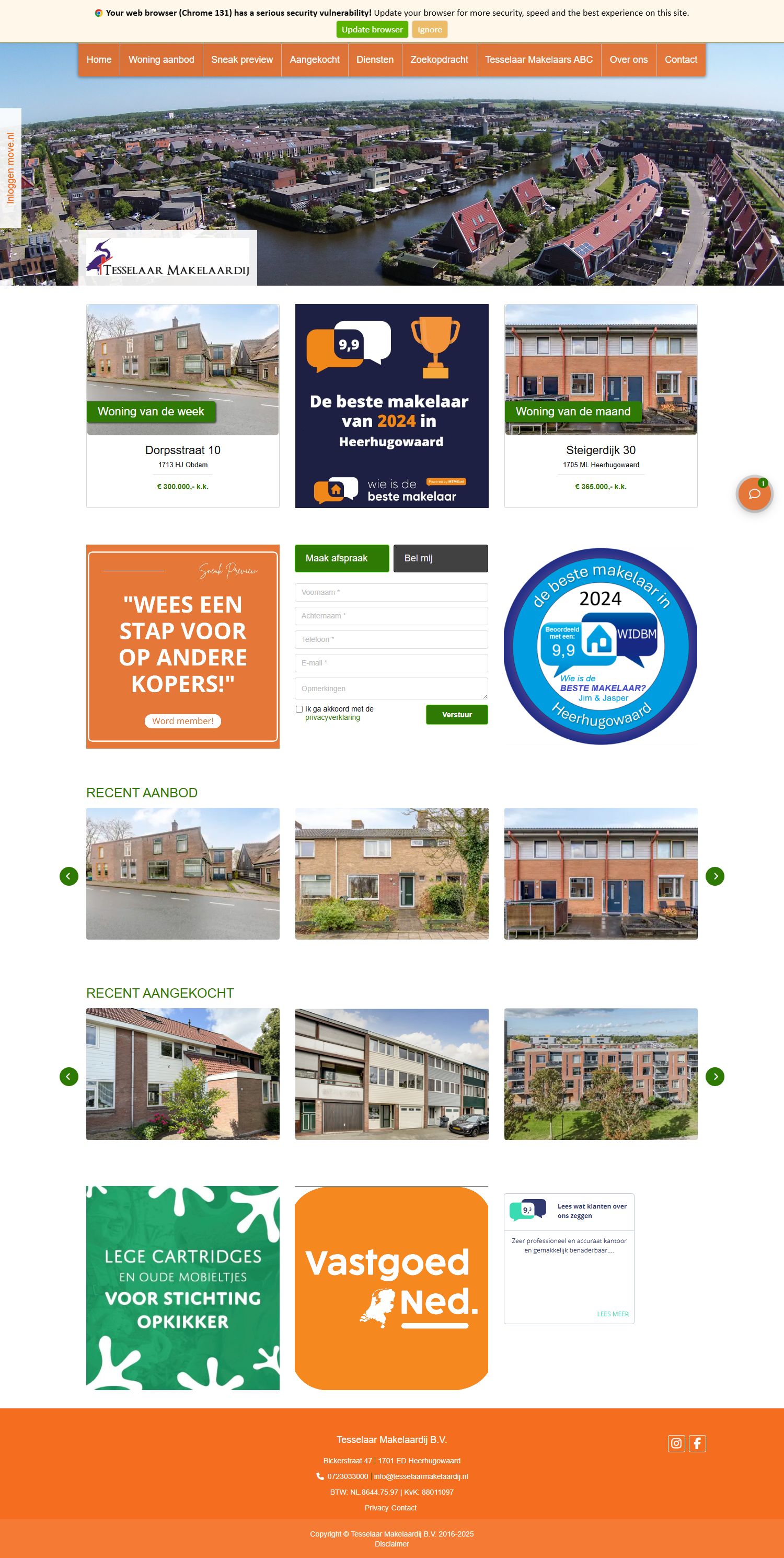 Screenshot der Website von www.tesselaarmakelaardij.nl