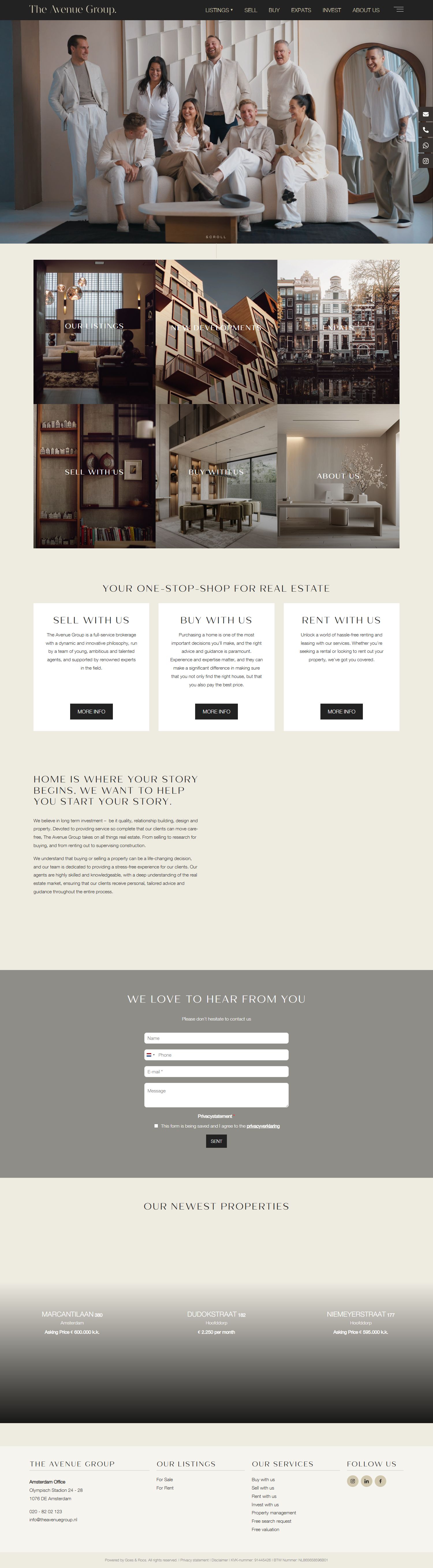 Screenshot van de website van theavenuegroup.nl