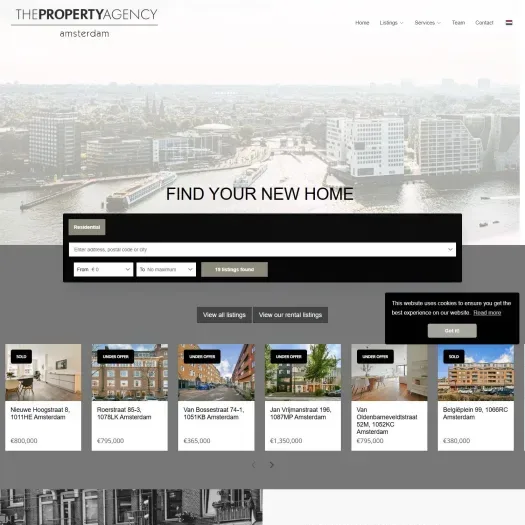 Screenshot of the website of www.thepropertyagencyamsterdam.nl