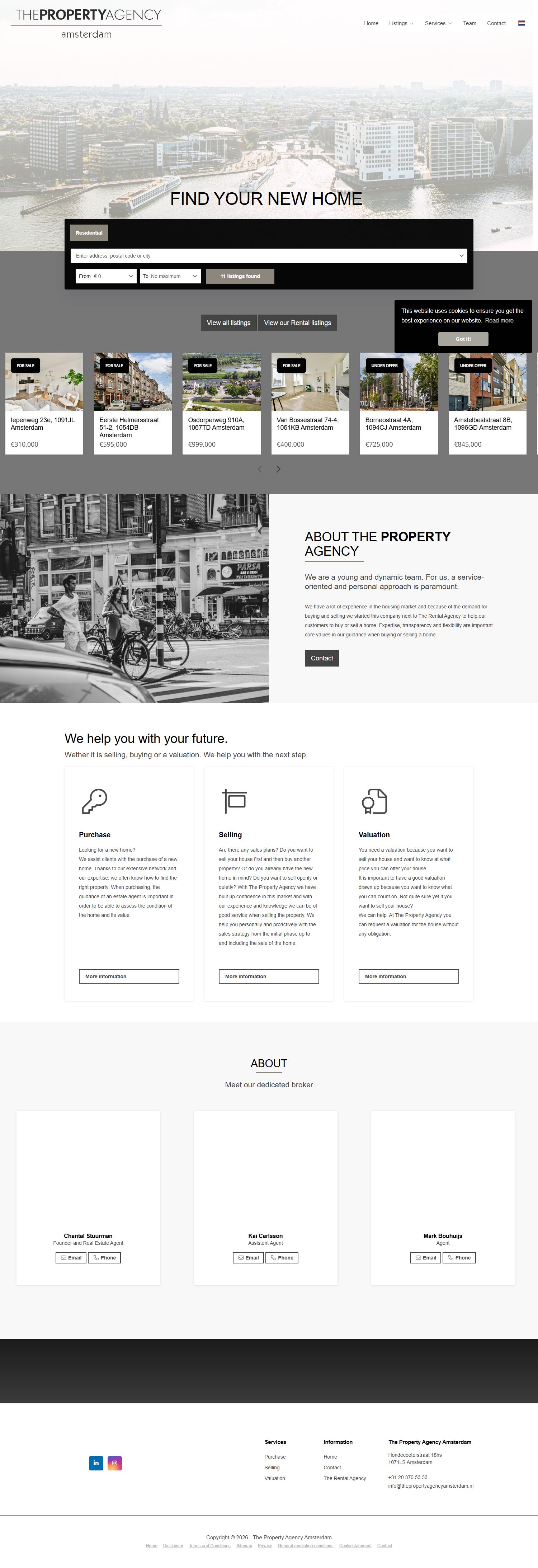 Screenshot of the website of www.thepropertyagencyamsterdam.nl
