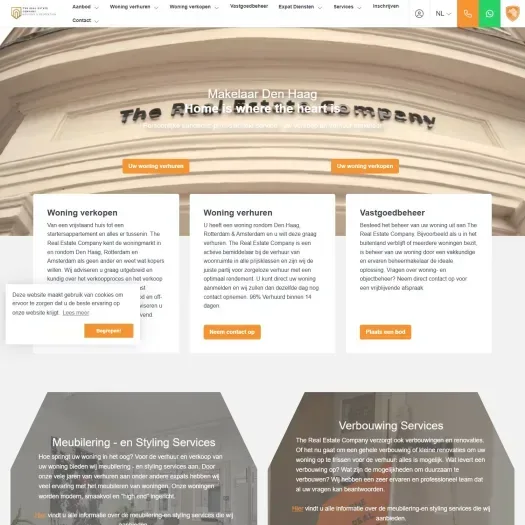 Screenshot van de website van www.trechousing.nl