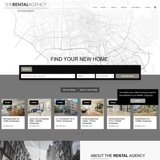 Screenshot van de website van www.therentalagencyamsterdam.nl