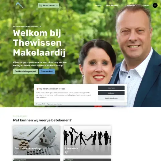 Screenshot van de website van www.thewissenmakelaardij.nl