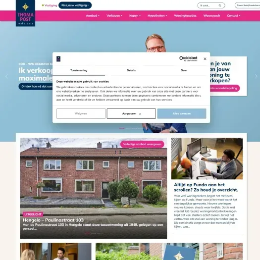 Screenshot van de website van www.thomapost.nl