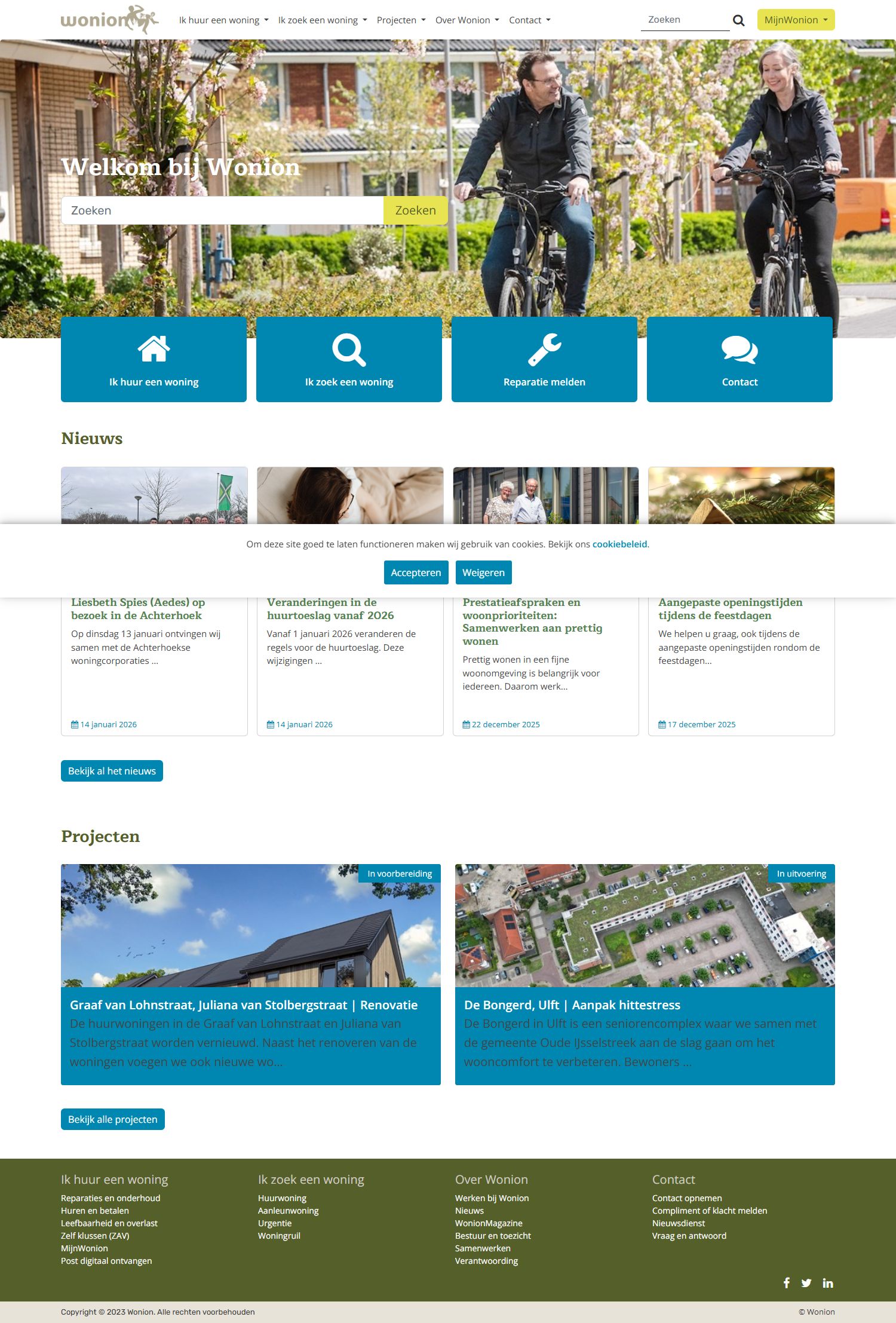 Screenshot of the website of www.wonion.nl