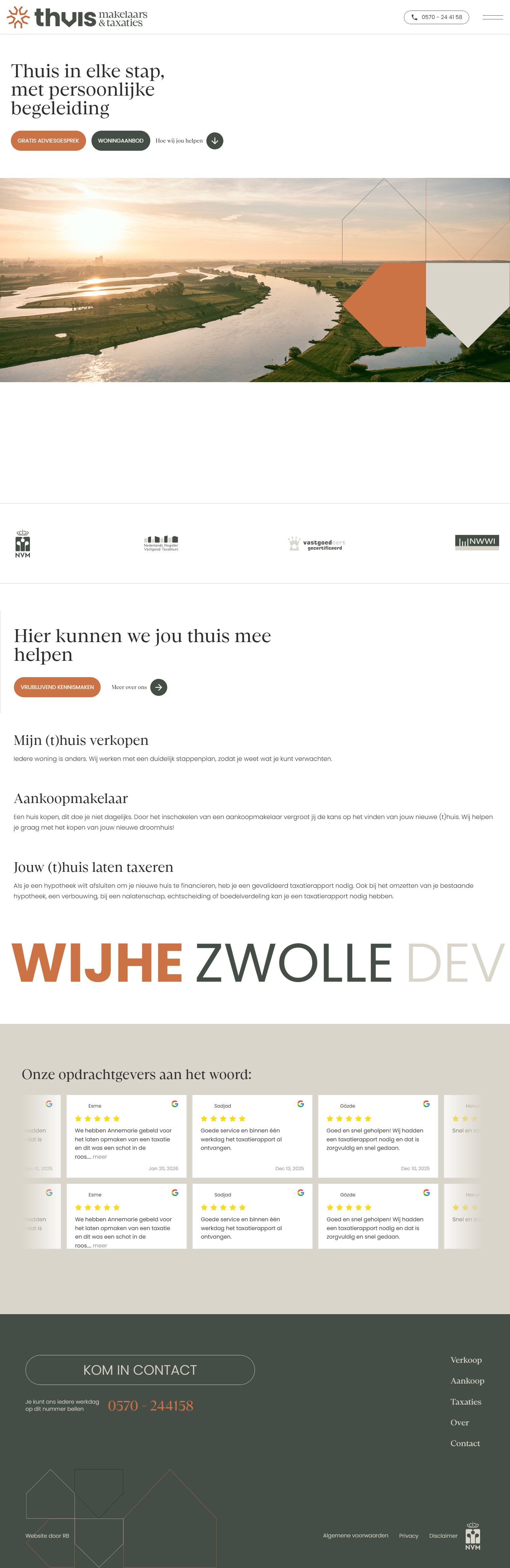 Screenshot van de website van www.thuismakelaarsentaxaties.nl