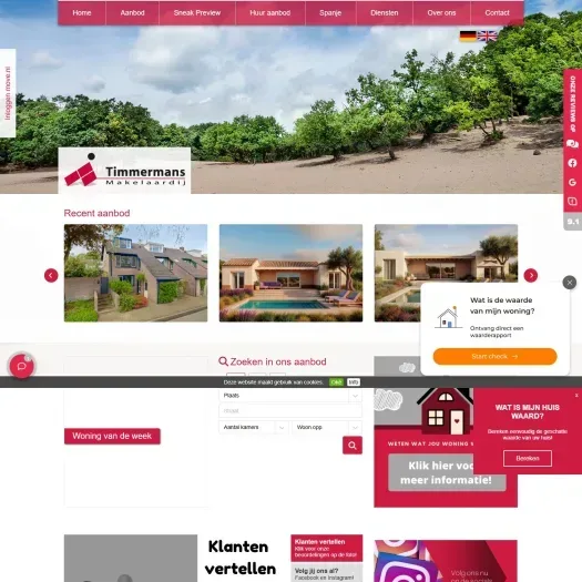 Screenshot van de website van www.timmermansmakelaardij.nl
