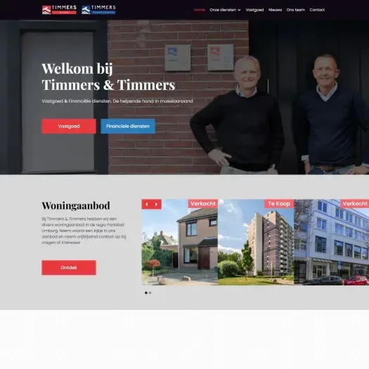Screenshot of the website of timmersentimmers.nl