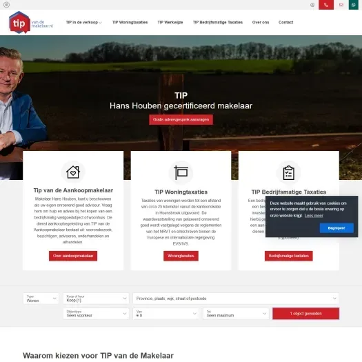 Screenshot of the website of www.tipvandemakelaar.nl