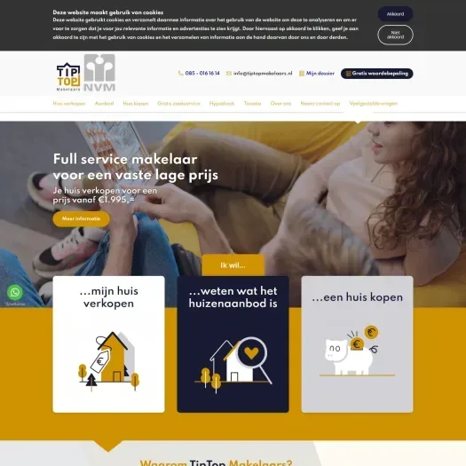 Screenshot of the website of www.tiptopmakelaars.nl