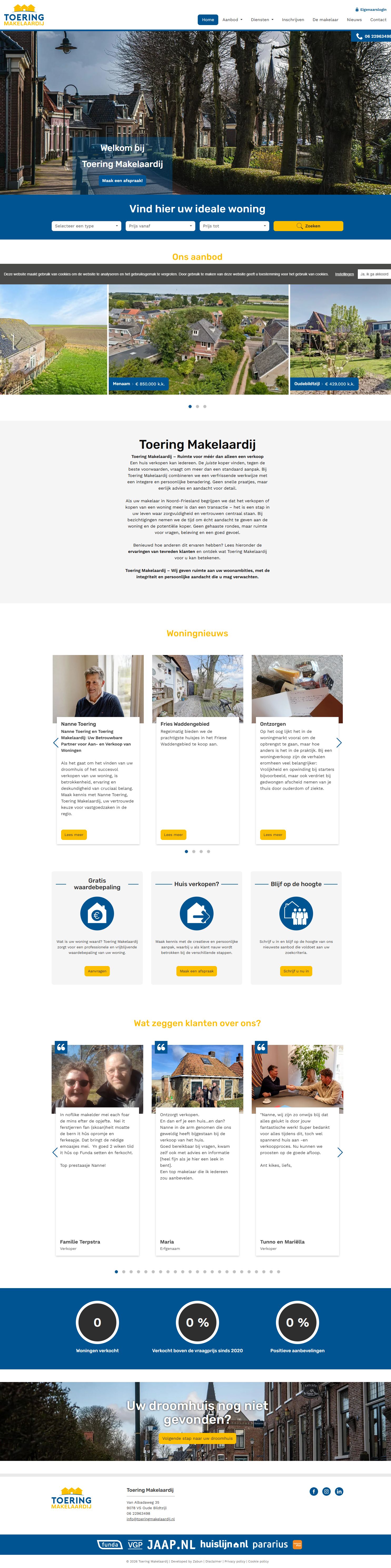 Screenshot der Website von www.toeringmakelaardij.nl