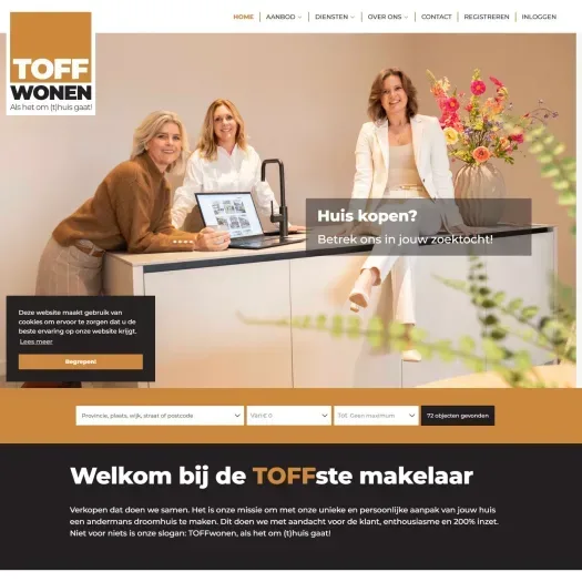 Screenshot of the website of www.toffwonen.nl