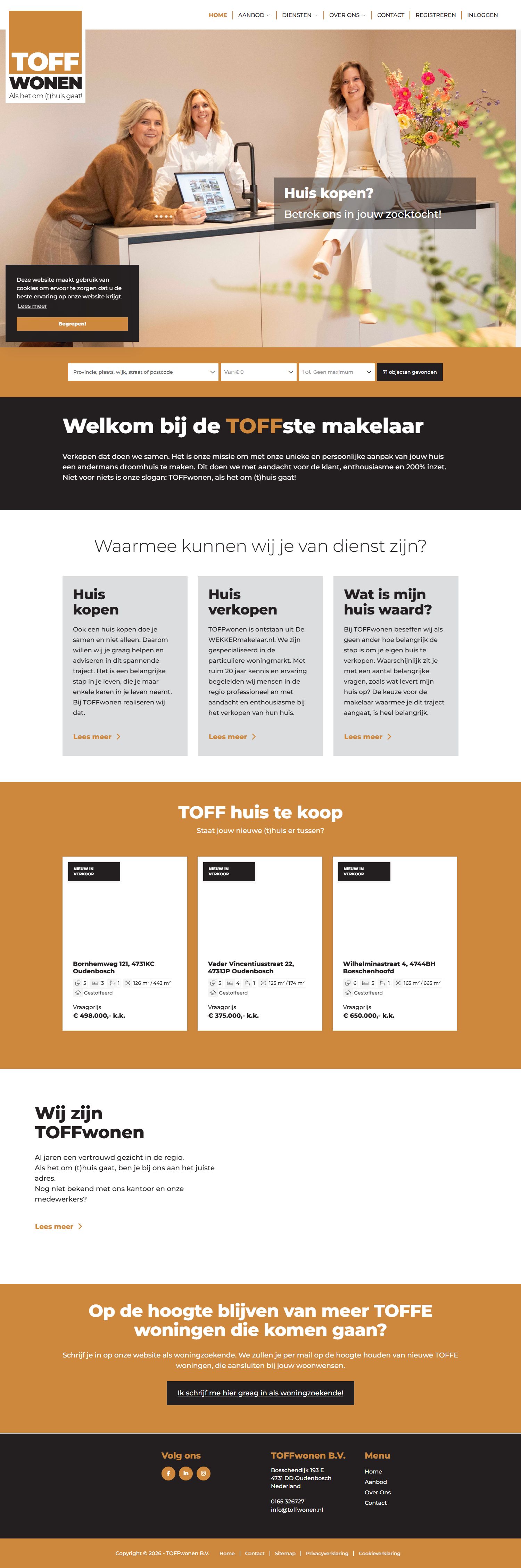 Screenshot der Website von www.toffwonen.nl