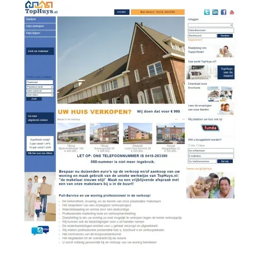 Screenshot van de website van www.tophuys.nl