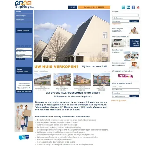 Capture d'écran du site web de www.tophuys.nl