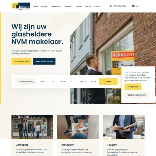 Screenshot van de website van www.tournoismakelaardij.nl