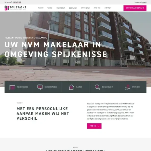 Screenshot of the website of www.toussaintmakelaardij.nl