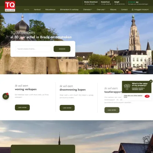 Screenshot van de website van www.tqmakelaars.nl