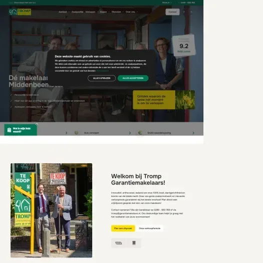 Screenshot of the website of www.trompgarantiemakelaars.nl