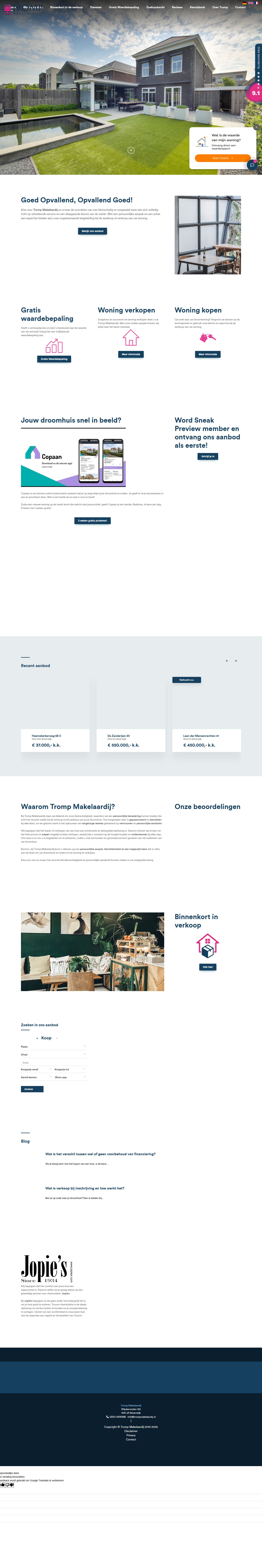 Capture d'écran du site web de www.trompmakelaardij.nl