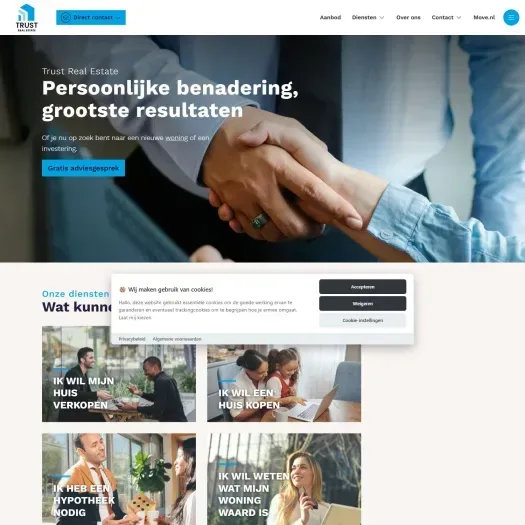Screenshot van de website van www.trustrealestate.nl