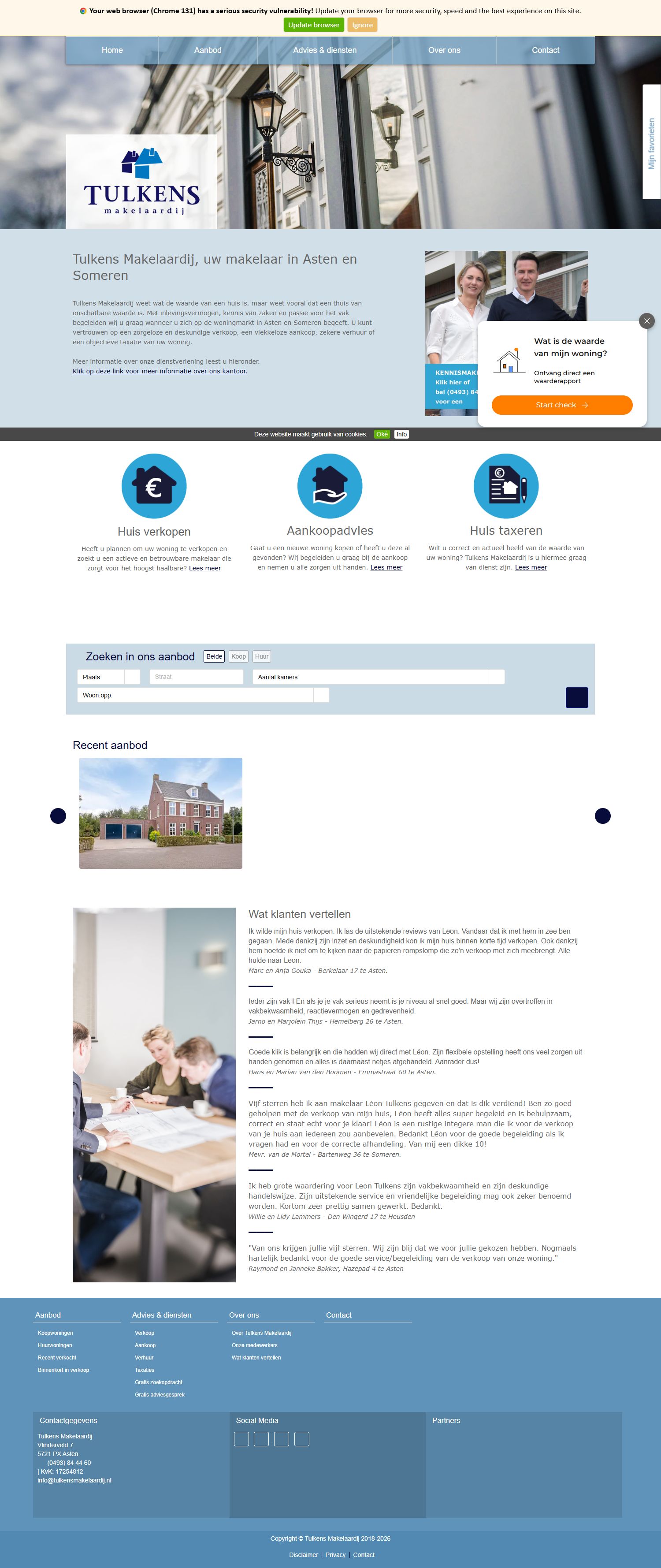 Screenshot der Website von www.tulkensmakelaardij.nl