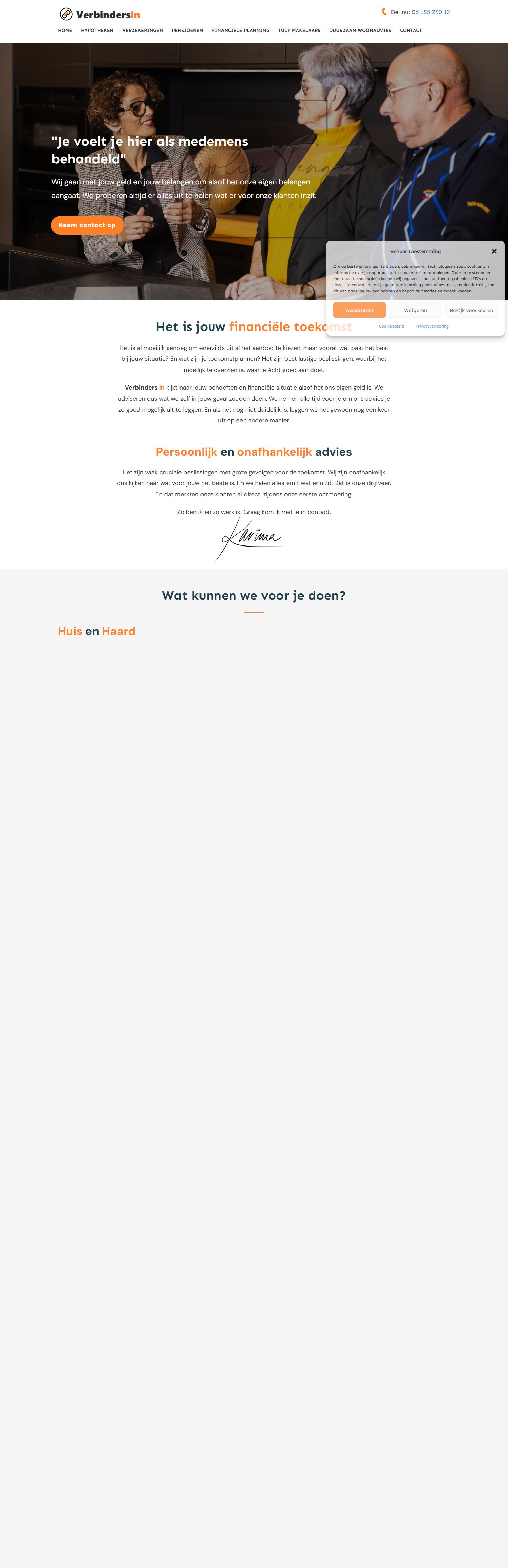 Screenshot of the website of www.verbindersin.nl