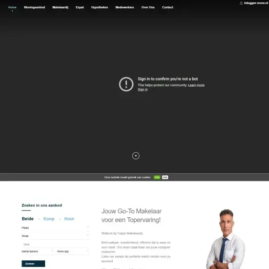 Screenshot van de website van www.tulparmakelaardij.nl