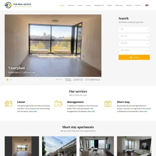 Screenshot van de website van www.tvnrealestate.nl