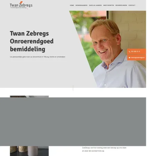 Screenshot van de website van www.zebregs.nl