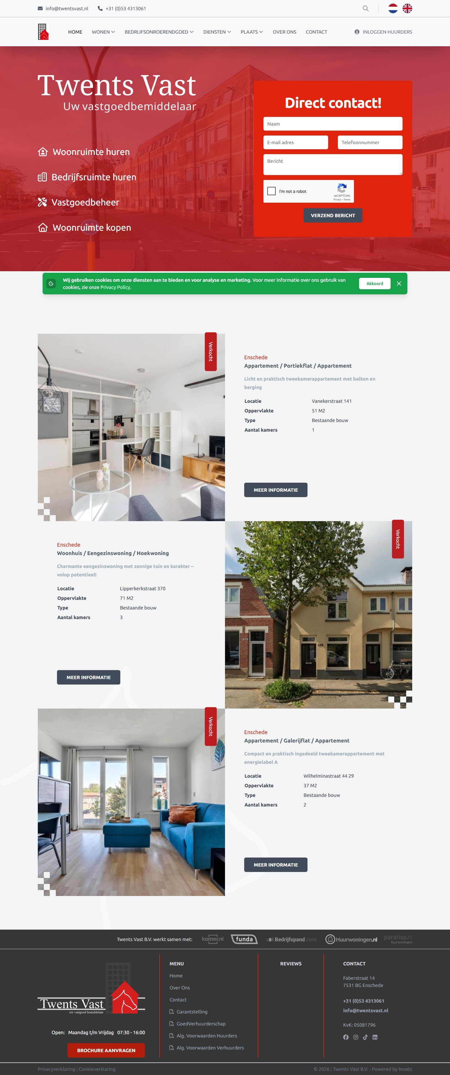 Screenshot of the website of www.twentsvast.nl