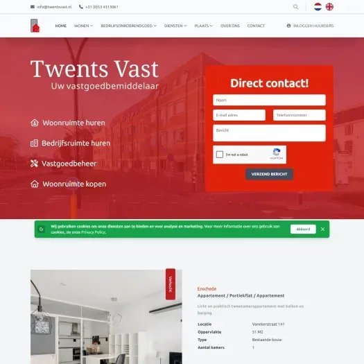 Screenshot of the website of www.twentsvast.nl