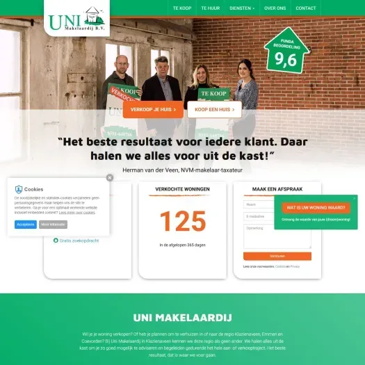 Screenshot van de website van www.unimakelaardij.nl