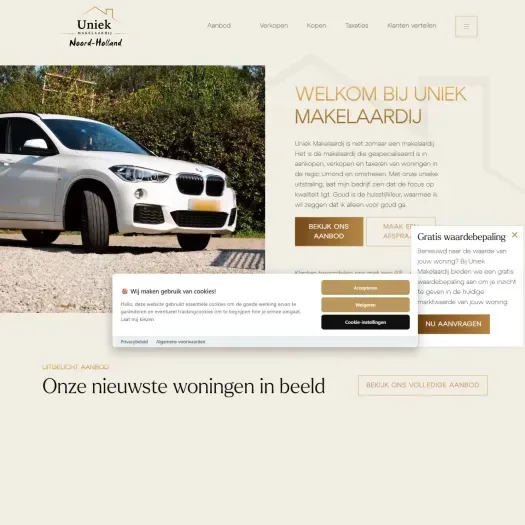 Screenshot of the website of www.uniekmakelaardij.nl