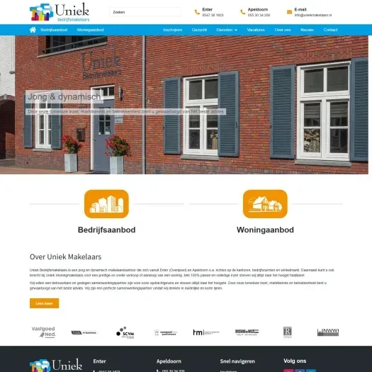 Screenshot van de website van www.uniekmakelaars.nl
