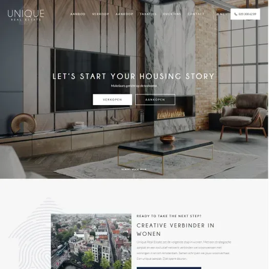 Capture d'écran du site web de www.uniquerealestateamsterdam.nl