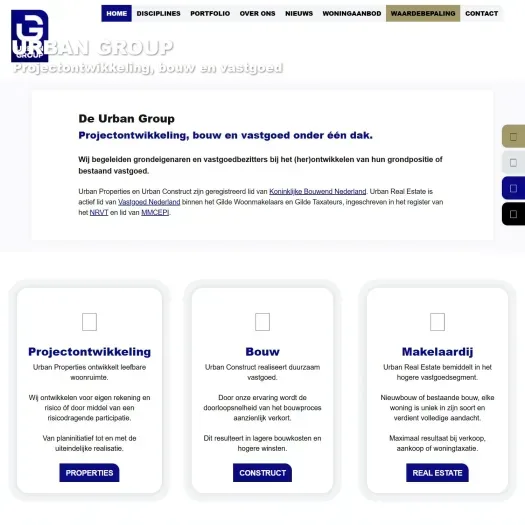 Screenshot van de website van www.urbangroup.nl
