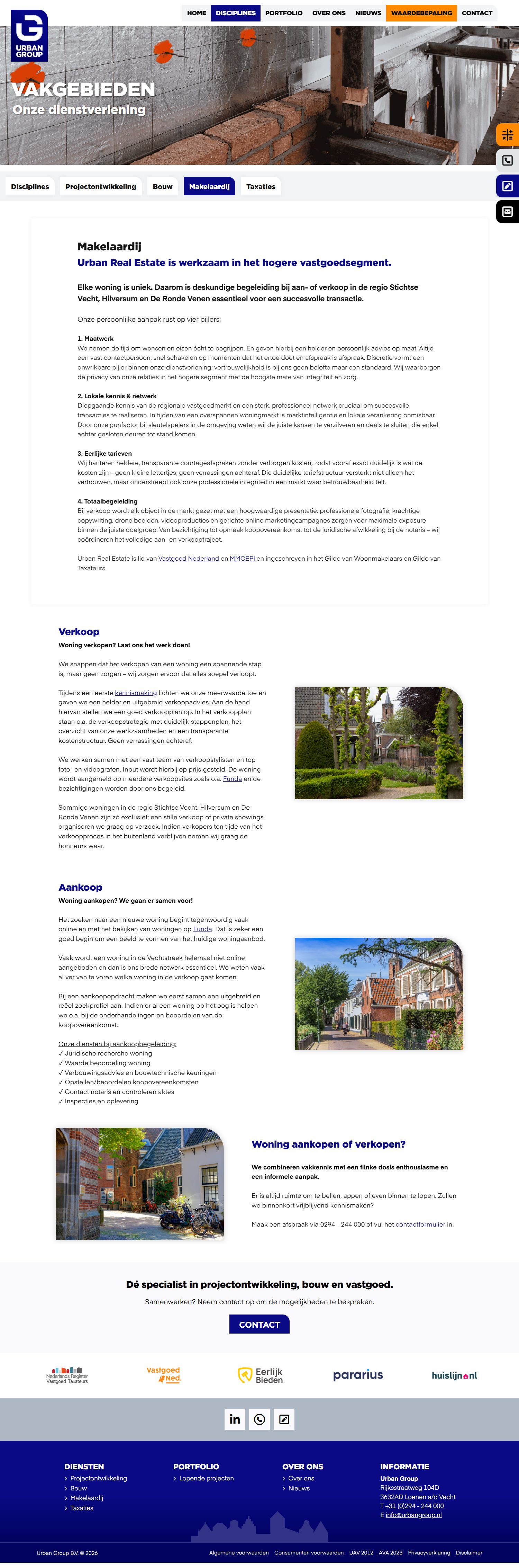 Screenshot van de website van www.urban-realestate.nl