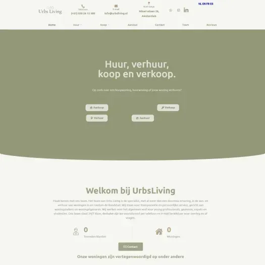 Screenshot of the website of www.urbsliving.nl