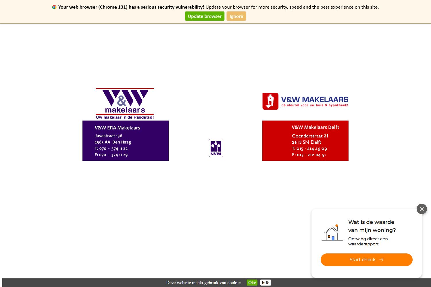 Screenshot of the website of www.vwmakelaars.nl