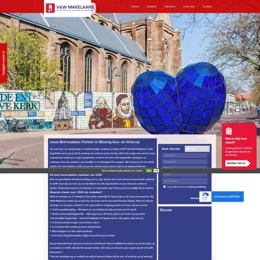 Screenshot van de website van delft.vwmakelaars.nl