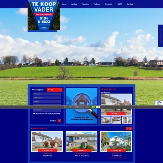 Screenshot of the website of www.vadermakelaardij.nl