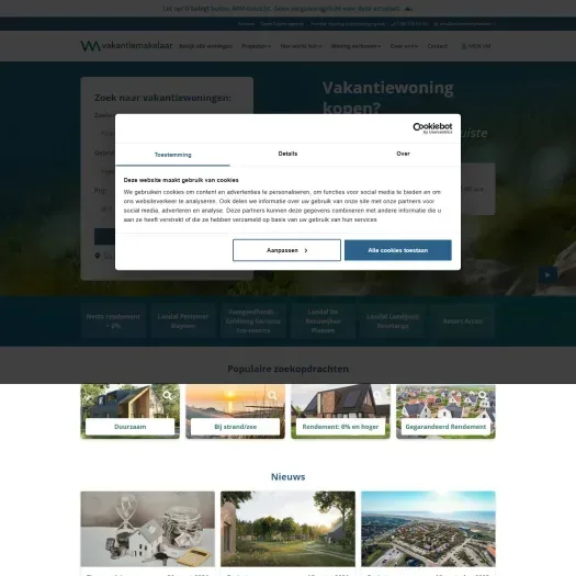 Screenshot van de website van www.vakantiemakelaar.nl