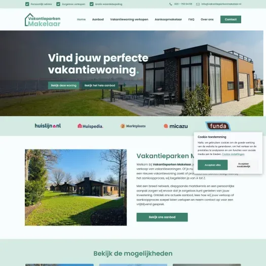 Screenshot of the website of www.vakantieparkenmakelaar.nl