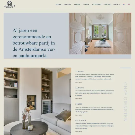 Screenshot van de website van www.valeriusrentals.nl