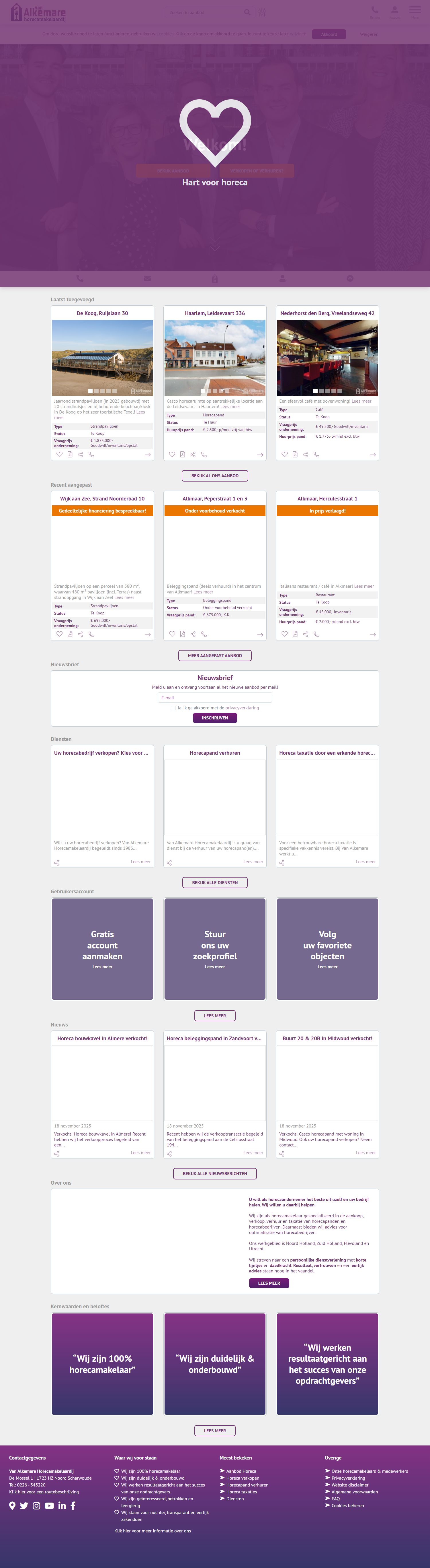 Screenshot of the website of www.vanalkemare.nl
