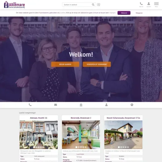 Screenshot van de website van www.vanalkemare.nl