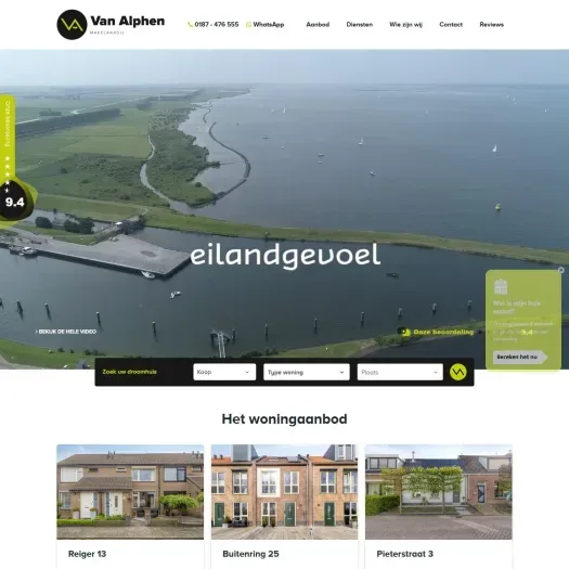 Screenshot van de website van www.vanalphenmakelaardij.nl