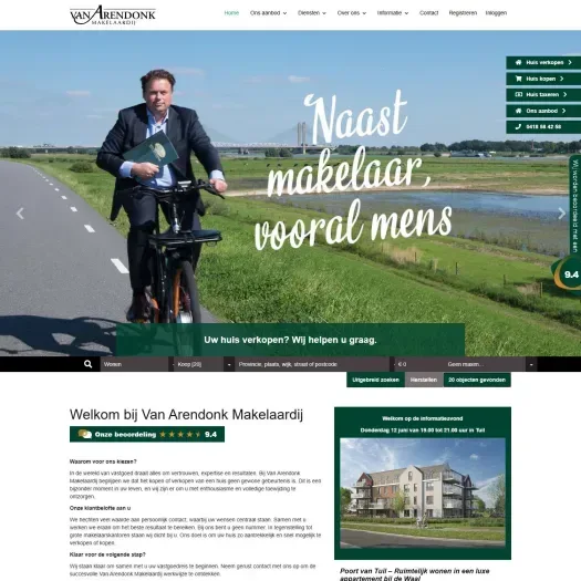 Screenshot van de website van www.vanarendonkmakelaardij.nl
