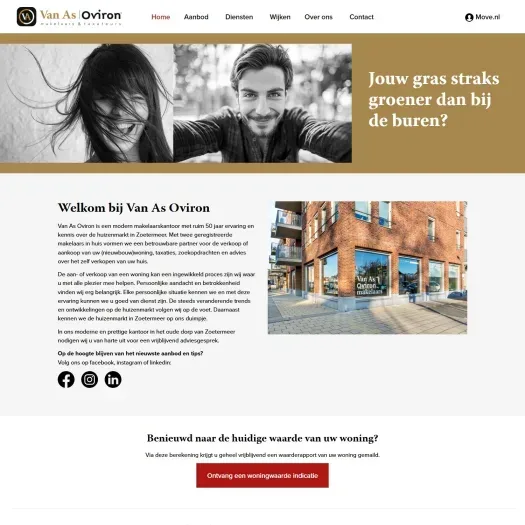 Screenshot van de website van www.vanas-oviron.nl